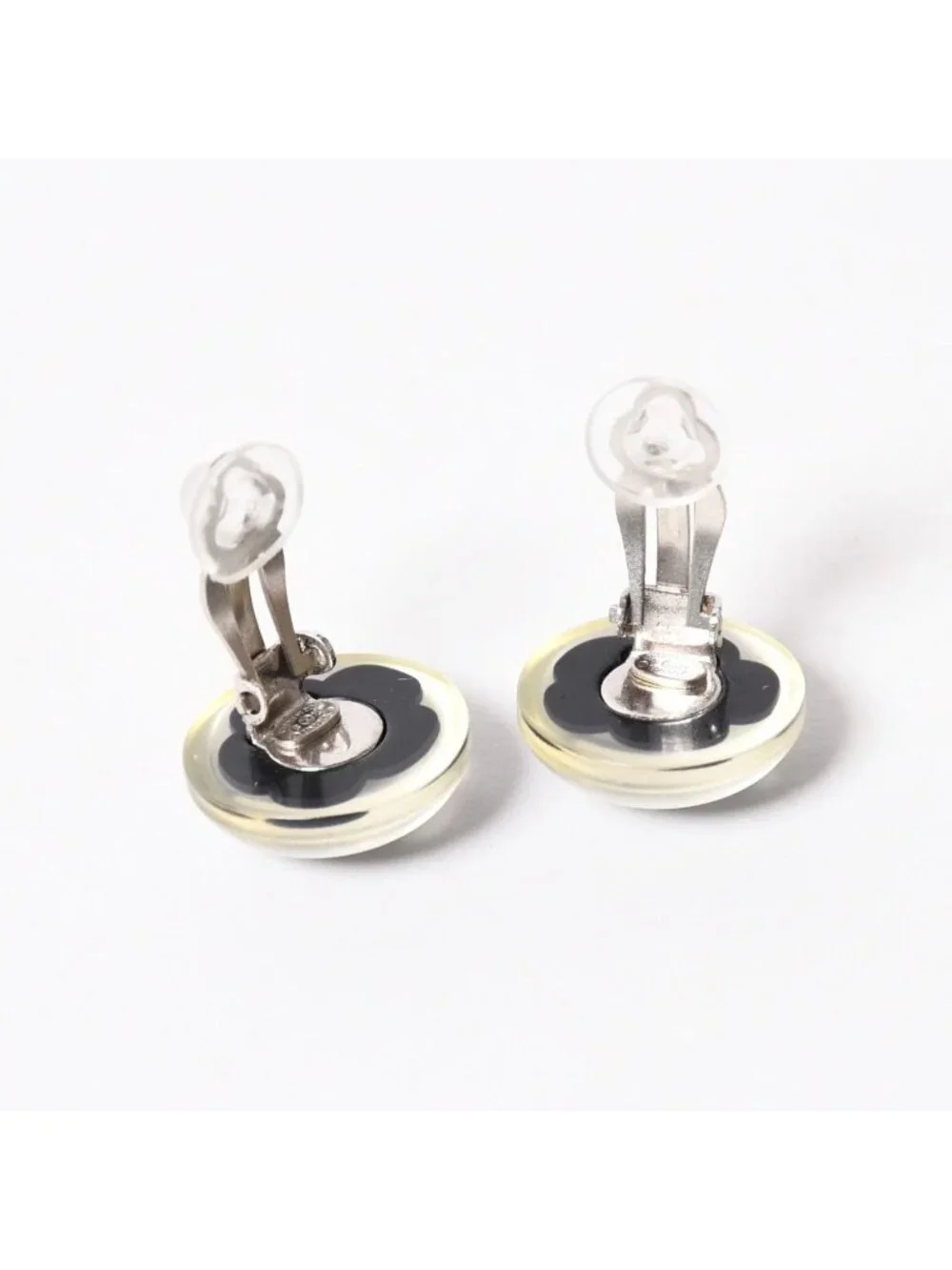 Chanel CC Logo Earrings 04 Button Flower Camellia Clear Resin